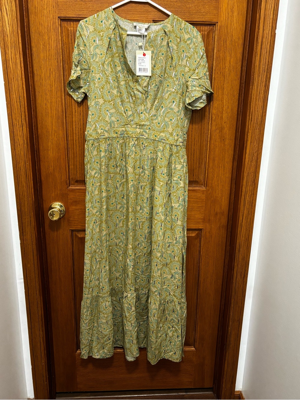 Light Green Printed Maxi Dress with V-Neck - Unbranded